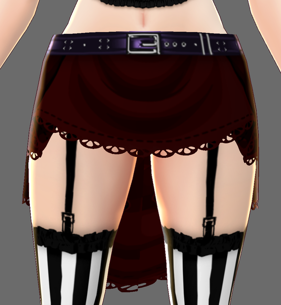 Deep Red High-Low Skirt with Violet Belt