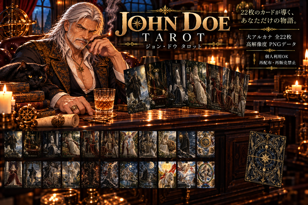 JOHN DOE TAROT｜大アルカナ全22枚｜印刷・商用鑑定OK｜高解像度PNG＋リーディングガイド
