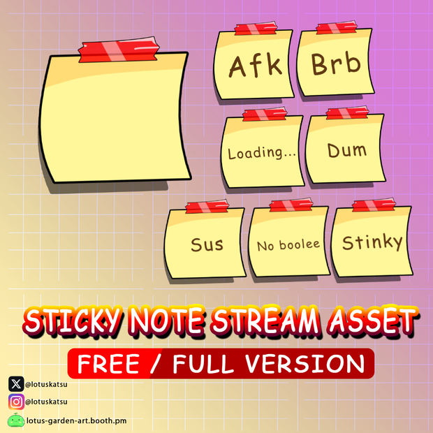 【Vtuber Assets】[FREE & FULL] 30x VTuber Sticky Note Stream Reaction Pack / 配信