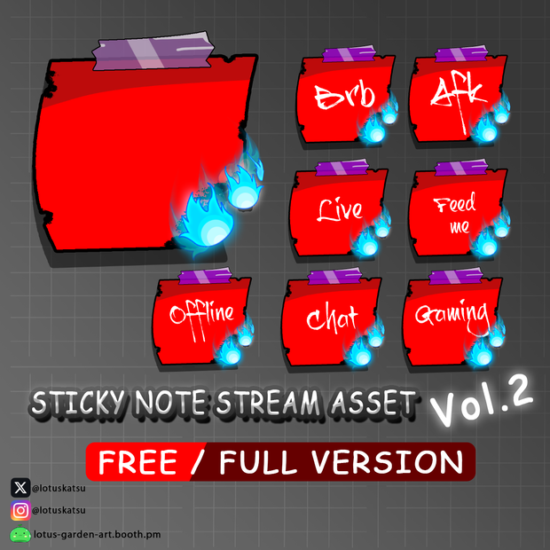 【VTuber素材】お札風付箋・青い炎 30点セット / Cursed Spooky Sticky Notes (Onmyo/Ghost/Blue Fire)