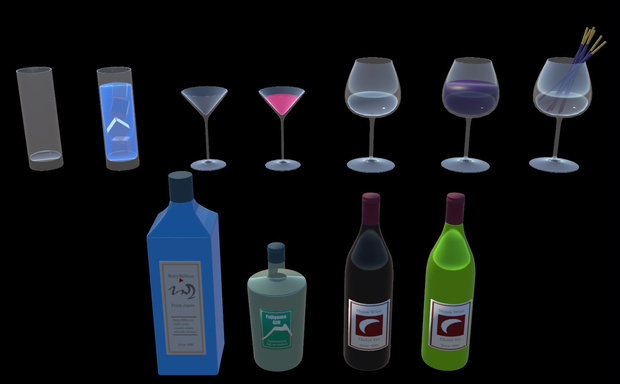 【無料】3D小物「グラス・お酒ボトルセット」