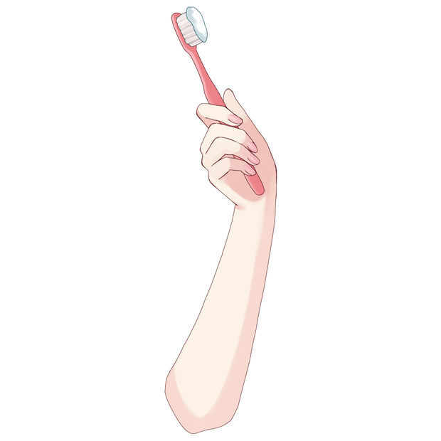 歯ブラシを持った手