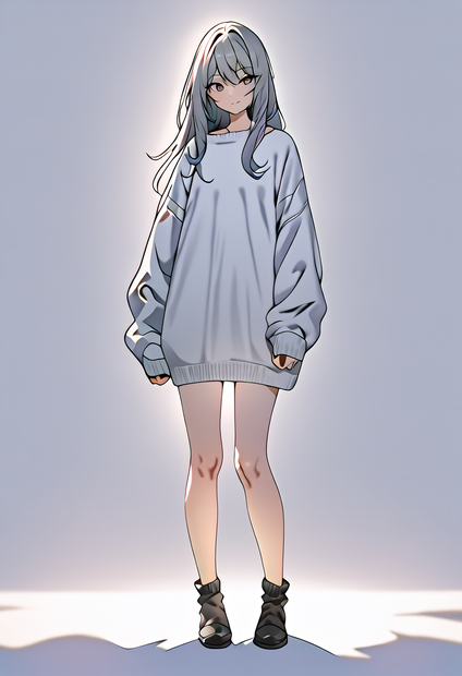 物憂げな少女とオーバーサイズニット｜アニメ風キャラクター立ち絵素材