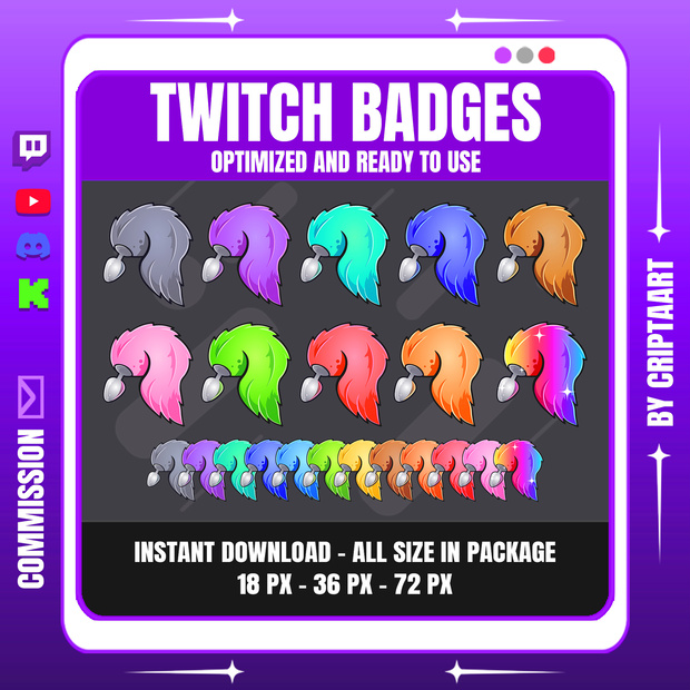 【Twitchサブバッジ】ケモノのしっぽセット / セクシー・ファン・ストリーマー向け | Twitch Discord YouTube TikTok Kick