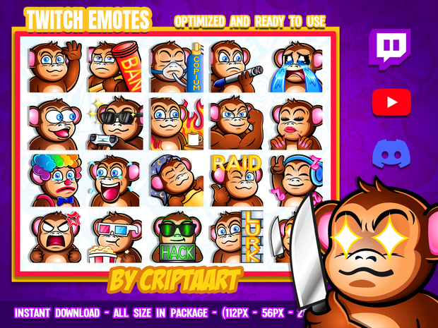 【🐒 メガパック】サル 絵文字・スタンプセット | Cute Monkey Emotes Mega Bundle (Twitch / Discord / VTuber)