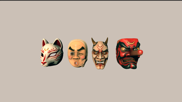 【VRChat対応】お面セット(天狗、般若、ひょっとこ、狐)