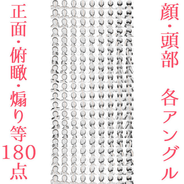 【作画資料】顔・頭部計180アングル画像素材