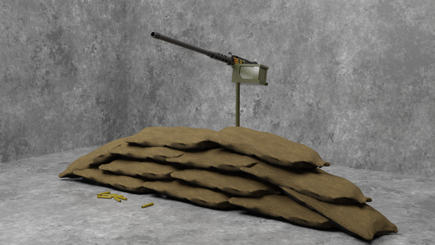 ブローニングM2重機関銃 （土嚢付き）/ M2 Browning / 3DCGモデル / blender