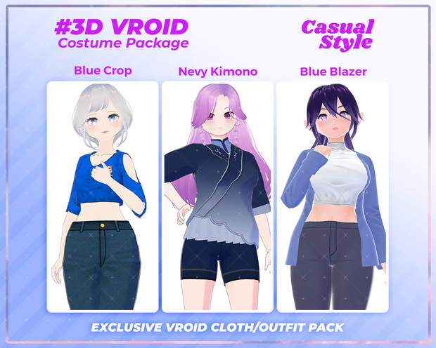 3D VRoid Outfit Pack Cool & Minimalist Casual Fashion for VRoid Models | 3D VTuber, Virtual Fashion, VRoid Assets, VRoid Texture