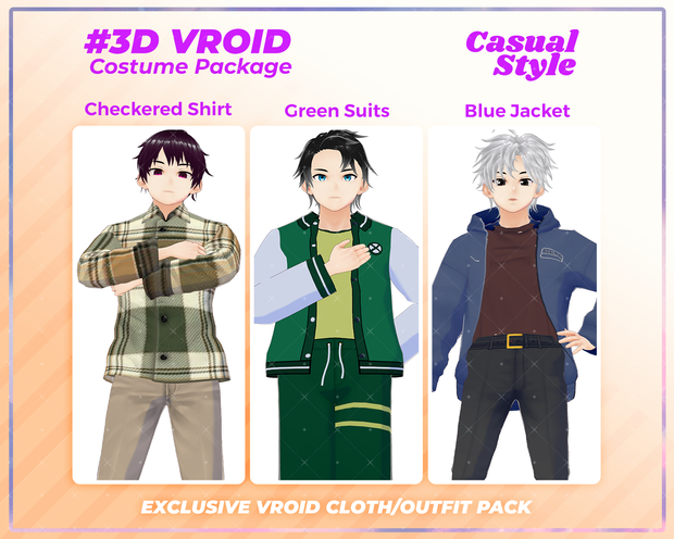 3D VRoid Outfit Pack Casual Style Trendy & Versatile Male Fashion for VRoid Models | VRoid Clothes, VRoid Costume, VRoid Fashion