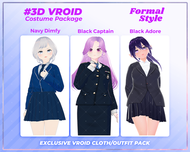 3D VRoid Outfit Pack Elegant Formal Uniforms for VRoid Models | VRoid Clothes, VRoid Uniform, VRoid Captain Suit, VRoid School Blazer