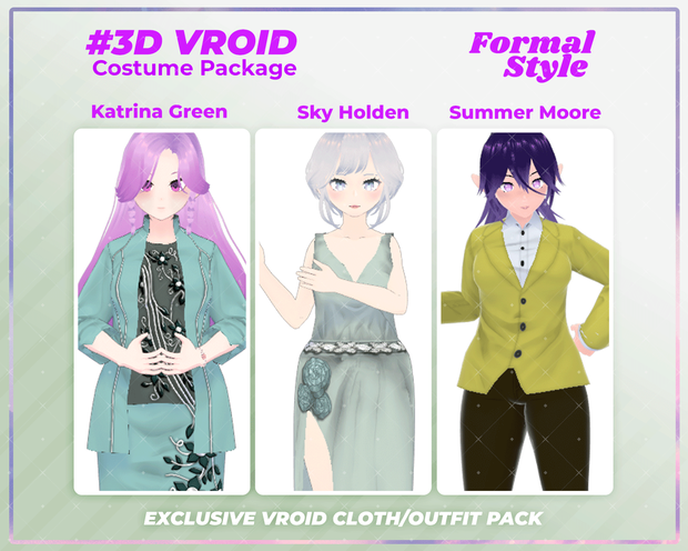 3D VRoid Outfit Pack Formal Style Elegant & Professional Dresses for VRoid Models | VRoid Clothes, VRoid Costume, VRoid Fashion