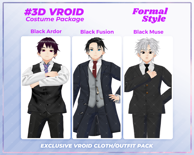 3D VRoid Outfit Pack Classic & Elegant Black Formal Suits for VRoid Models | VRoid Clothes, VRoid Costume, VRoid Fashion