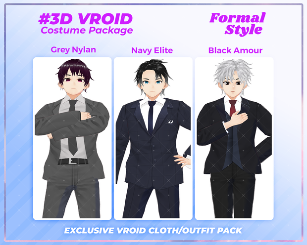 3D VRoid Outfit Pack Elegant & Sophisticated Formal Suits for VRoid Models | VRoid Clothes, VRoid Costume, VRoid Business Fashion