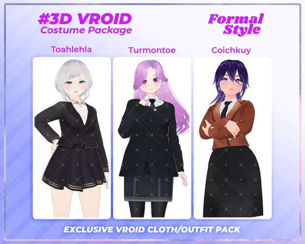 3D VRoid Outfit Pack Elegant Formal Attire for VRoid Models | VRoid Clothes, VRoid Business Wear, VRoid Professional Fashion, VRoid Suit & Blazer