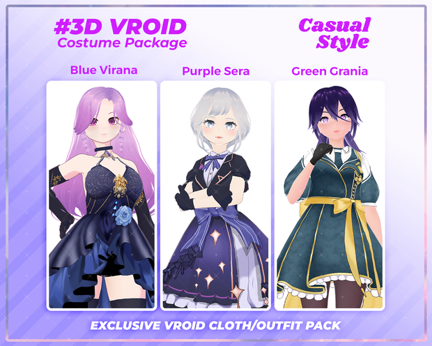 3D VRoid Outfit Pack Fantasy-Inspired Dresses for VRoid Models | VRoid Clothes, VRoid Elegant Fashion, VRoid Magical Attire, VRoid Costume Design