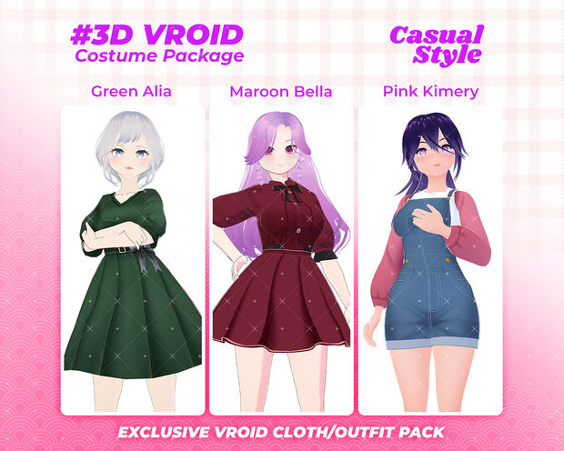 3D VRoid Outfit Pack Classic & Chic Dresses for VRoid Models | VRoid Clothes, VRoid Costume, VRoid Fashion