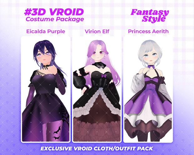 3D VRoid Outfit Pack Elegant & Fantasy-Themed Dresses for VRoid Models | VRoid Clothes, VRoid Costume, VRoid Fashion
