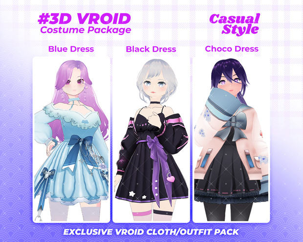 3D VRoid Outfit Pack Elegant & Cute Fantasy-Inspired Dresses for VRoid Models | VRoid Clothes, VRoid Costume, VRoid Fashion