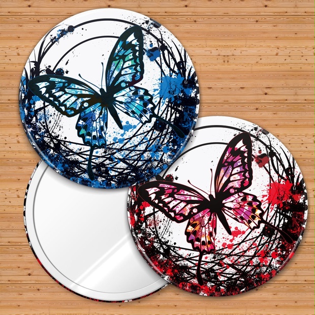 75mm アゲハ蝶赤・青 缶ミラー - DSM - BOOTH