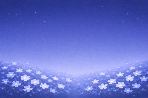 ネモフィラの夜の花畑 背景素材（16:9）｜青い花のミニマル背景