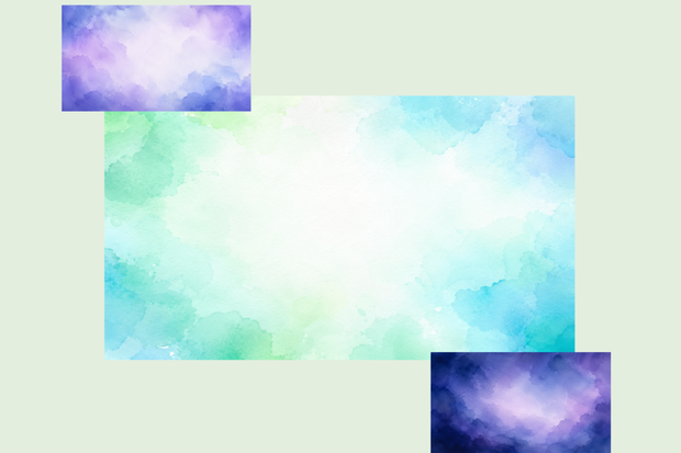 水彩背景イラスト素材セット｜梅雨・初夏・七夕夜｜16:9横長バナー用・テキスト配置向け背景3種セット