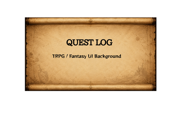 16:9 古びた羊皮紙風ファンタジーUI背景｜TRPG・配信向けスクロールインターフェース素材