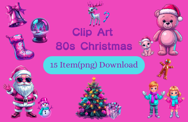 【PNG素材】大人可愛いポップネオンクリスマスクリップアートセット（全15種／レトロポップ／背景透過）