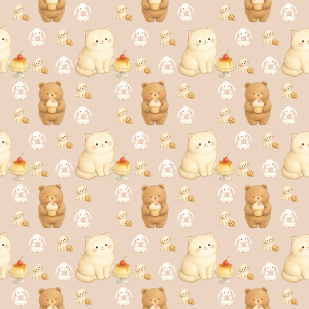 ゆるかわ動物とおやつのデジタルペーパー｜動物×スイーツ柄