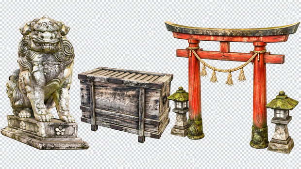 【商用フリー/3Dモデル】和風・神社スターターアセットパック（鳥居・賽銭箱・狛犬）FBX形式 / VRChat・ゲーム開発向け