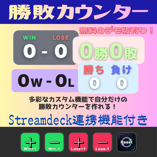 【無料版有り】StreamDeck連携機能付き勝敗カウンター