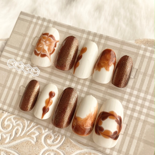 ネイルチップニュアンスカフェラテくまちゃん962専用 ネイルチップニュアンスカフェラテくまちゃん962 - メルカリ