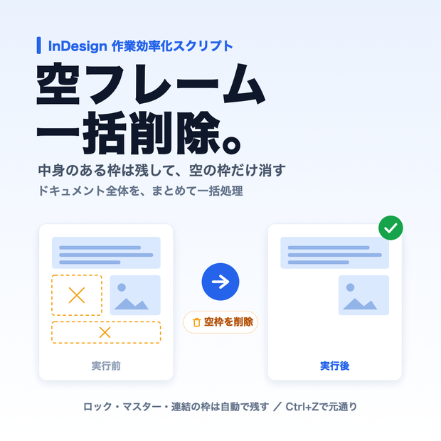 【InDesign】空フレーム一括削除スクリプト