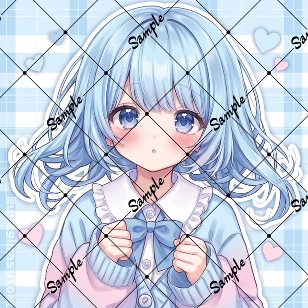 可愛い女の子のアイコン水色(正方形)