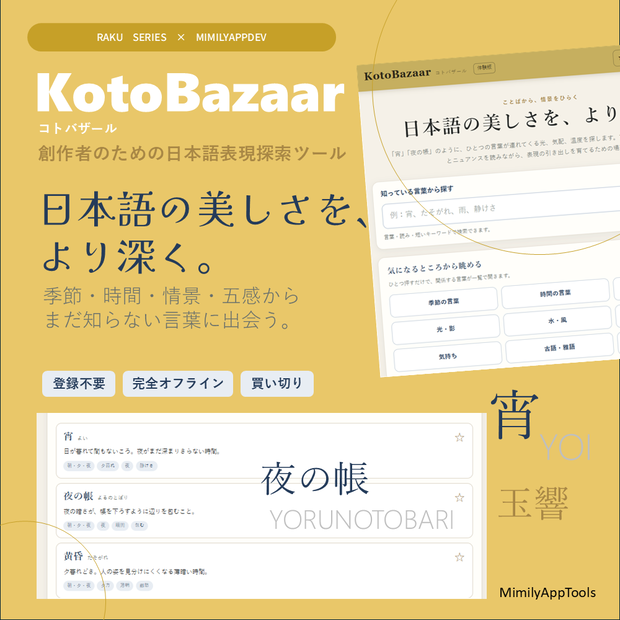 【無料50語版／有償150語版】KotoBazaar｜コトバザール 日本語表現探索ツール