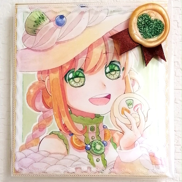 肉筆原画 水彩画 絵画 手描きイラスト オリジナル 三編み