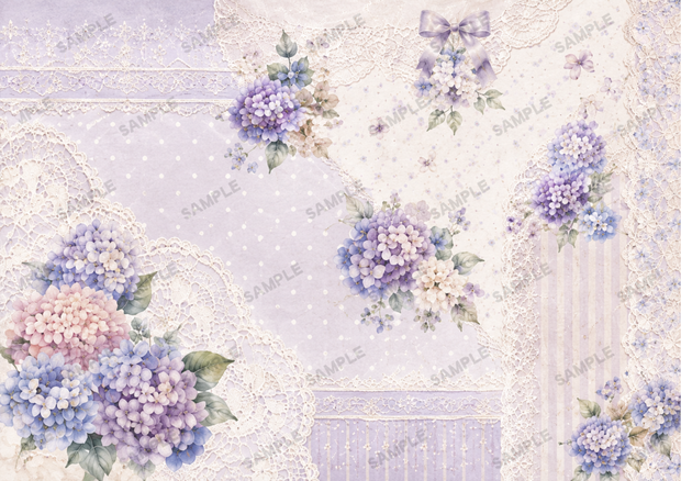 ＼紫陽花とレース／【ペーパーアイテム素材ＰＮＧ】
