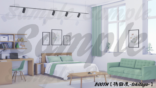 【背景イラスト】ナチュラルインテリアのワンルーム(時間差分有り)