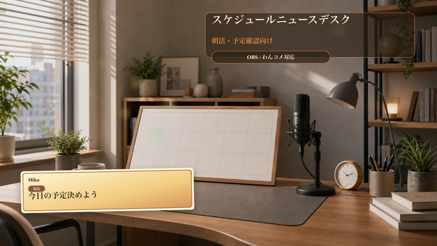 スケジュールニュースデスクコメントオーバーレイ｜OBS・わんコメ対応テンプレート