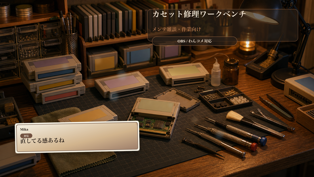 カセット修理ワークベンチコメントオーバーレイ｜OBS・わんコメ対応テンプレート