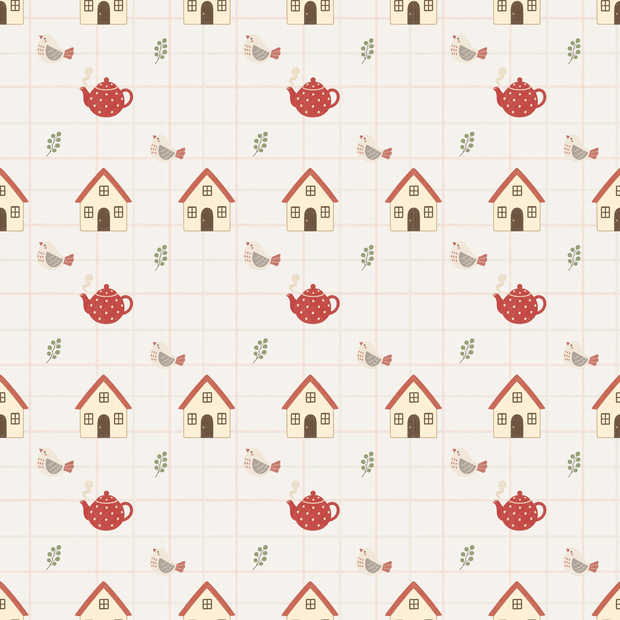 「Nordic Red｜北欧の小さな暮らし シームレスパターン5点セット」