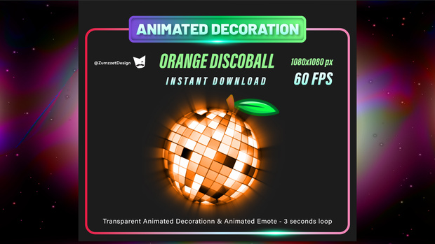 Orange Discoball – Animated Stream Decoration + Emote オレンジ・ディスコボール – アニメーション配信デコ & エモート