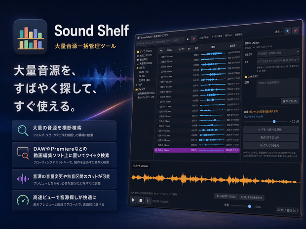 大量音源一括管理ソフト「SoundShelf」