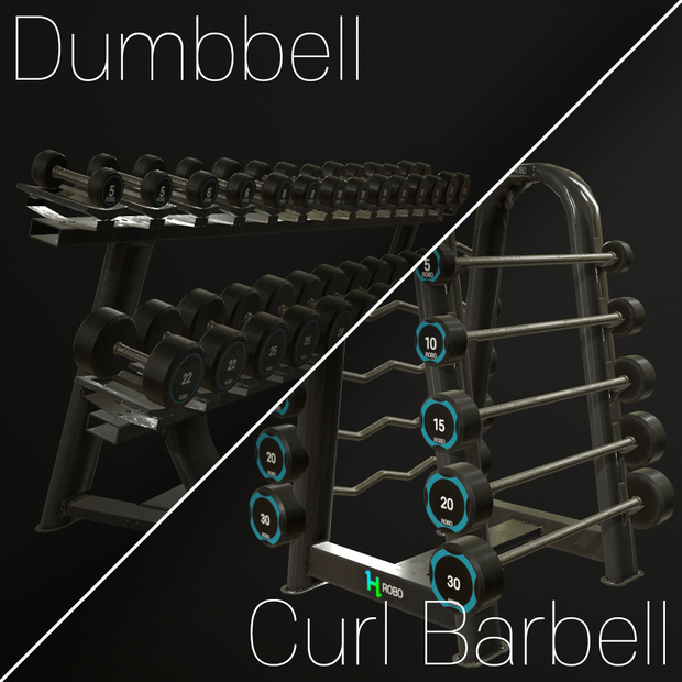3D Model) GYM <Curl Barbell Set> <Dumbbell Set>