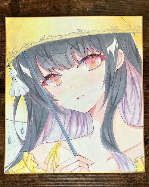 手描きアナログ色紙 傘のあの子 手描き原画一点物 大色紙