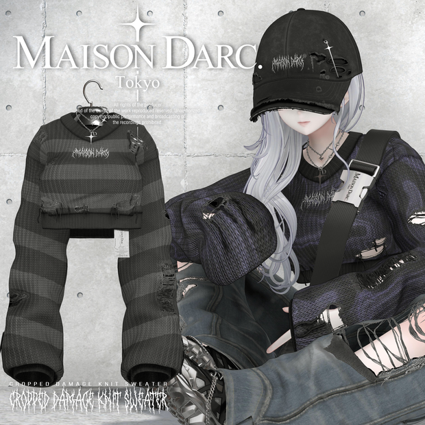 ♞ CROPPED DAMAGE KNIT SWEATER With Chain ♞