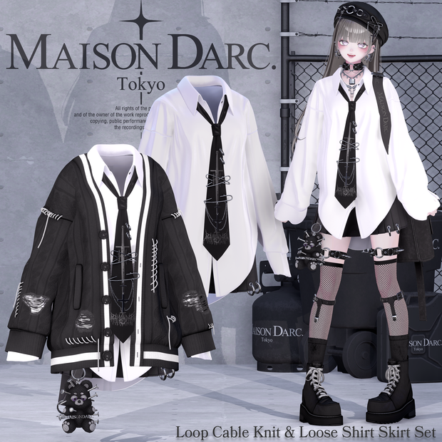 ♘CABLEKNIT & SHIRT SKIRT SET♘