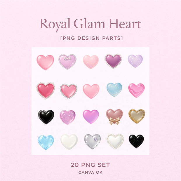 【Glam20】Royal Glam Glass Jewel Heart｜20点セット（透明ガラス×うるちゅる×高見え）