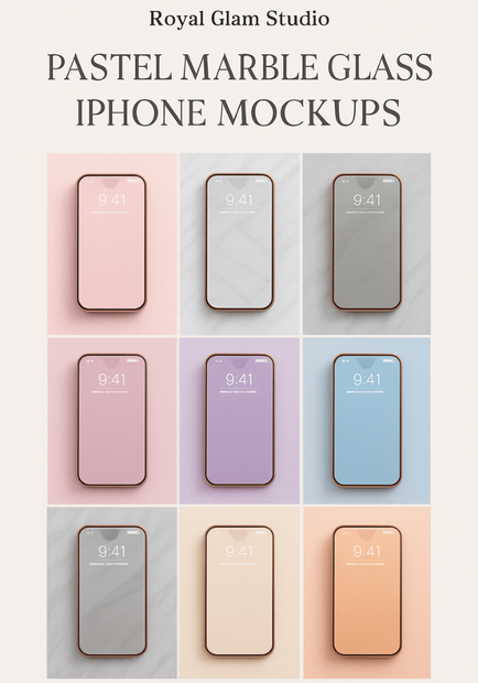 【Glam9】Royal Glam Glass Mockup｜背景カラー付き 9枚セット（高見えスマホモックアップ）