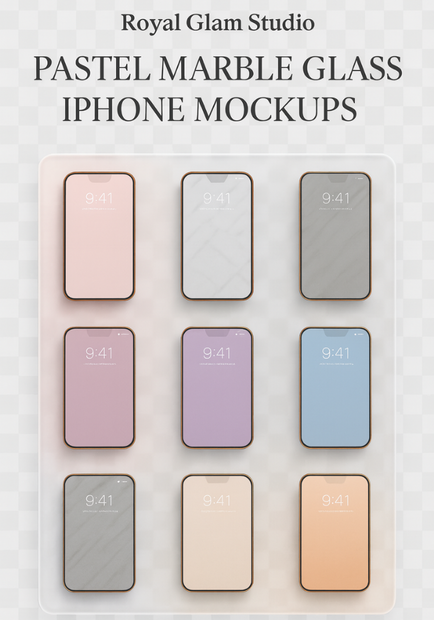 【Glam9】Royal Glam Glass Mockup｜背景透過 9枚セット（自由配置スマホPNG）